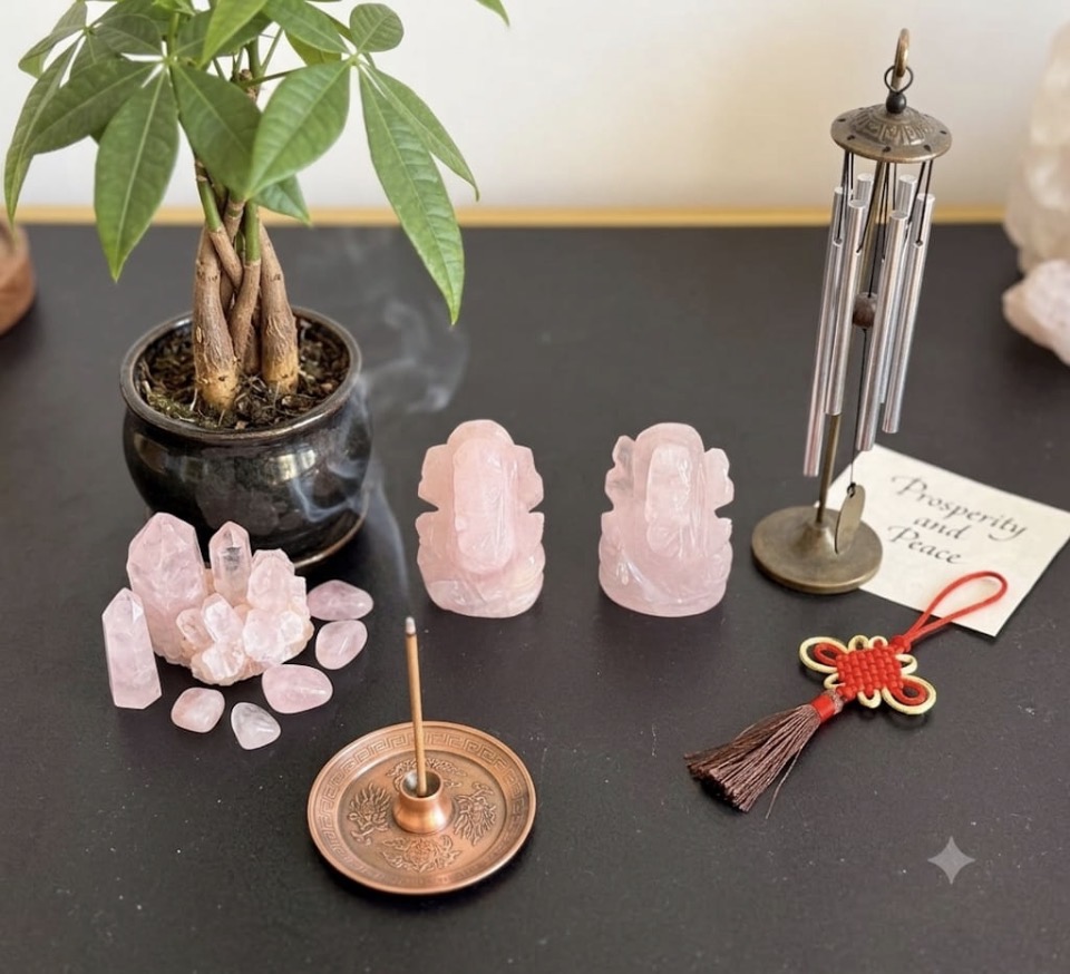 Esculturas de Cuarzo Rosa  pequena(Ganesha/Figuras)
